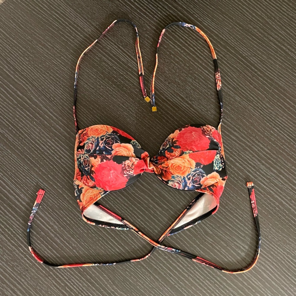 Topshop 🌺 Womens Floral Twist Underwire Molded Cup Bikini Bra Size 4
